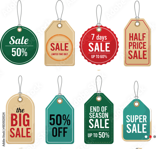 Classic Paper Labels for Half Price, End of Season, and Limited Time Offers Promotion.