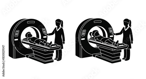 Medical imaging with mri scan and a healthcare professional assisting patient