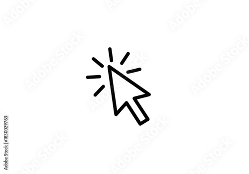 A simple outlined graphic of a mouse cursor with radiating lines indicating selection or a right click on a white canvas space