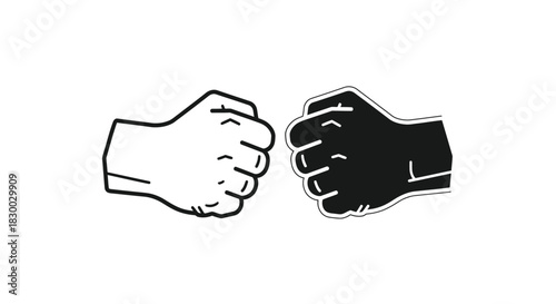 A stark contrast white and black fists meeting in a powerful symbol