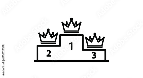 Illustration of a three tier winners podium with crowns and ranking numbers