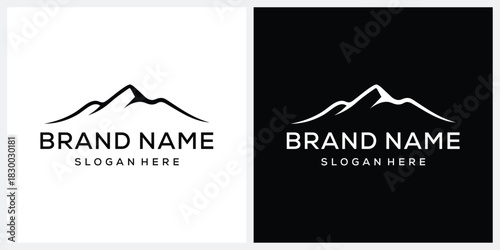 Minimalist Mountain Hills Peaks River Creek logo design cector template