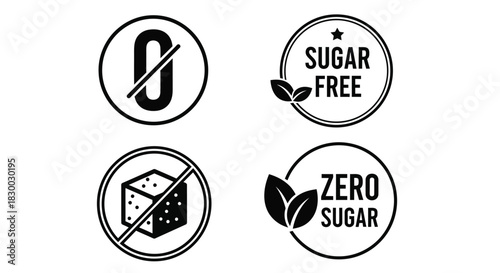 Four circular icons representing sugar free and zero sugar products