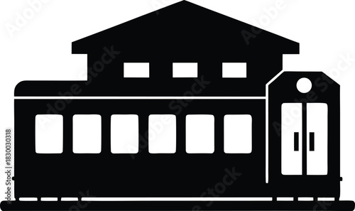 Train Station Silhouette Vector Art Illustration