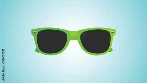 Bright green sunglasses against a light blue gradient
