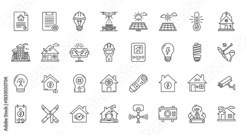 Collection of smart home icons representing automation, energy efficiency, and modern living symbolizes technology and convenience