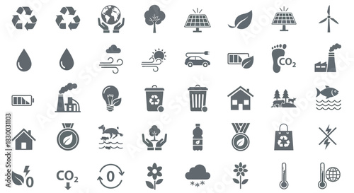 Set of ecology and green energy icons collection of environmental protection and nature conservation symbols