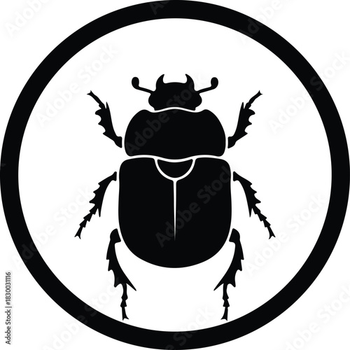 Illustration Scarab beetle insect black simple in a circle silhouette vector