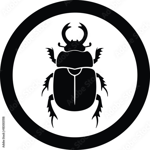 Illustration Scarab beetle inside a circle black silhouette vector
