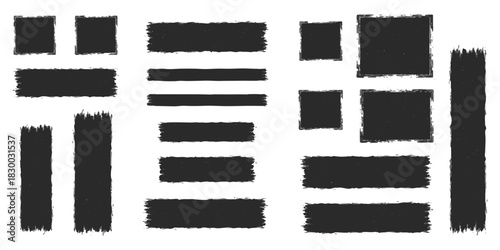 Distressed grunge brush strokes vector set with rough texture