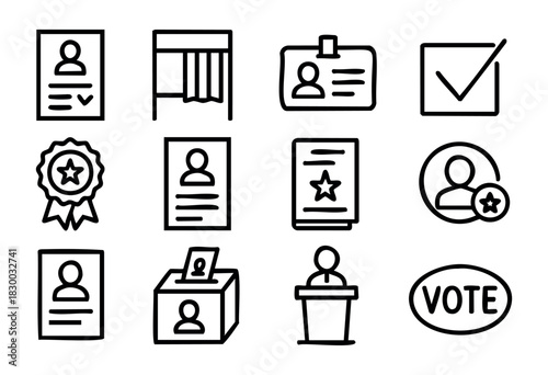 Presidential Elections line icons — voting process, campaign, and democratic symbols — stock vector.