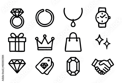 Jewelry & Luxury Goods doodle icons — precious gems, fine accessories, and high-end gift symbols — stock vector.