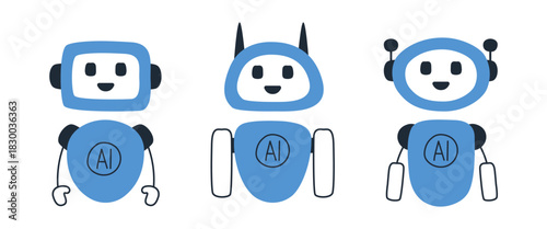 Cartoon AI robots. Artificial intelligence robots. Vector

