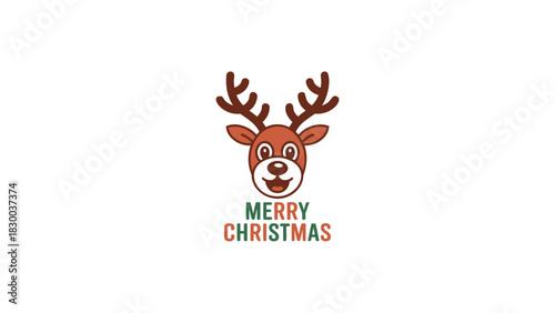 Cartoon rudolph the red nosed reindeer with merry christmas text on a white background
