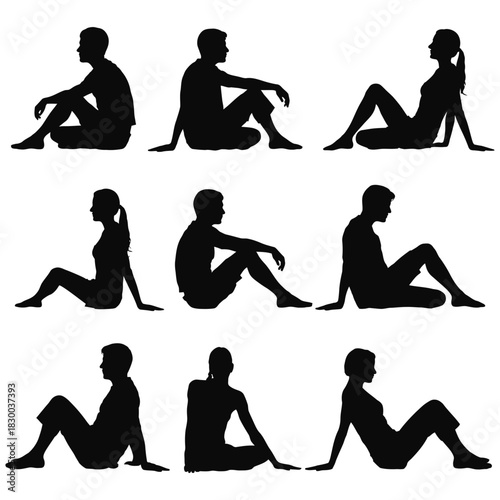 Yoga silhouette vector showing various yoga poses and exercises
