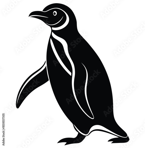 Penguin silhouette vector walking upright on white background