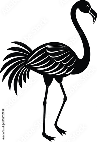 Flamingo silhouette vector standing on one leg with elegant curve