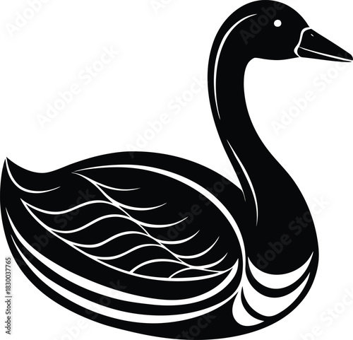 Goose silhouette vector swimming with elegant curved neck on white
