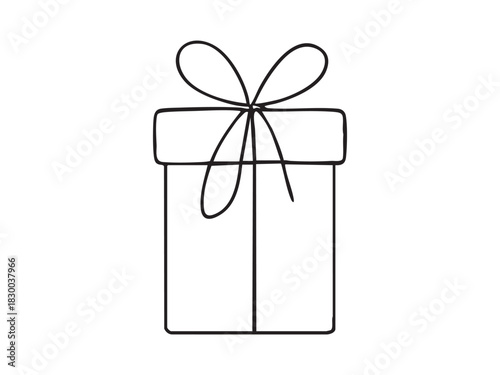 Continuous one-line drawing of gift box with bow, black outline illustration. concept of minimalist design, present, celebration, gift-giving, holiday decor, art element