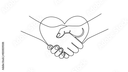 Two hands are shaking in agreement, forming the shape of a heart, symbolizing love, unity, and partnership.