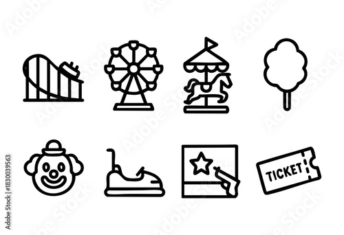 Stadium and sports event line icons — arena, scoreboard, and fan seating — stock vector.