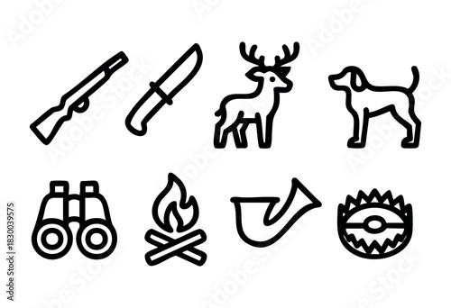 Amusement park and carnival line icons — roller coaster, ferris wheel, and carousel — stock vector.