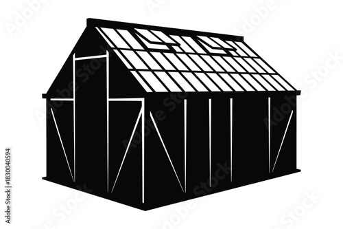 Silhouette of a modern greenhouse with a sloped roof