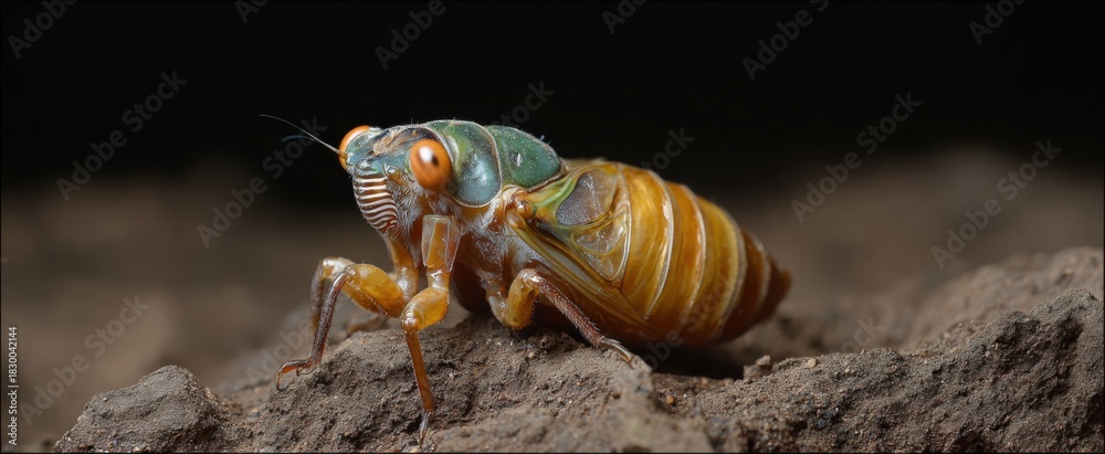Obraz premium Cicada shedding its exoskeleton as it emerges in molting process.