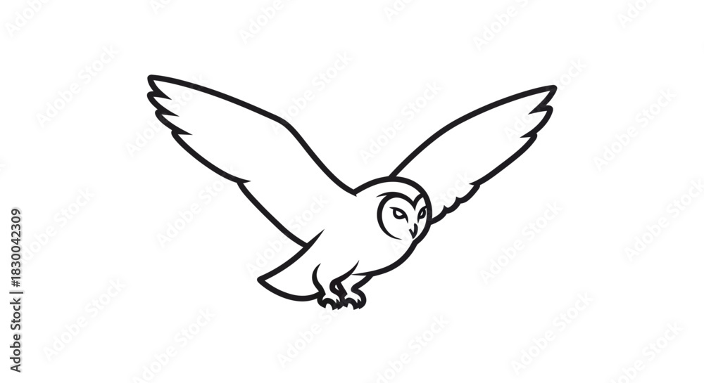 Obraz premium Line Art Depiction of a Barn Owl in Flight.