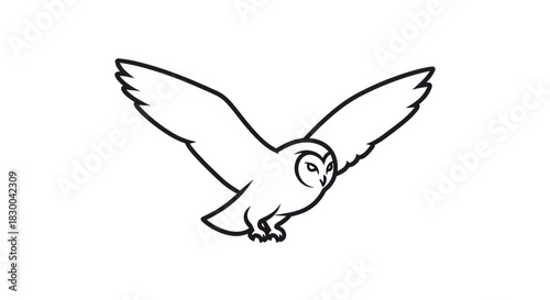Line Art Depiction of a Barn Owl in Flight.
