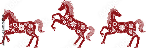 Chinese new year horse with floral decorations. 
Isolated chinese zodiac horse. 