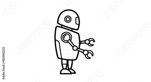 Line Art Robot Illustration with Circular Details and Claws.