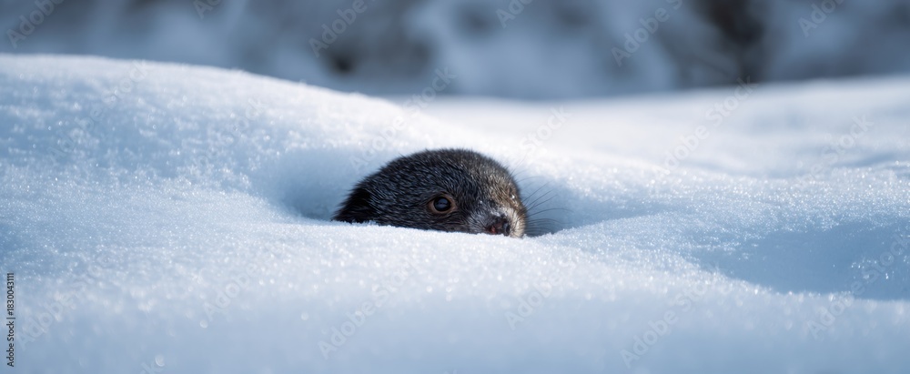 Fototapeta premium Mole quietly burrowing beneath a thick pristine blanket of cold winter snow