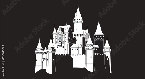 Majestic White Castle Silhouette Against a Dark Backdrop.