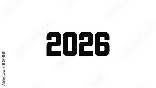 Bold black bold typography of the year 2026 displayed prominently on a clean white background