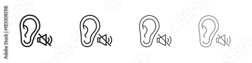 Ear deaf icon with Editable Strokes in thin to bold line styles