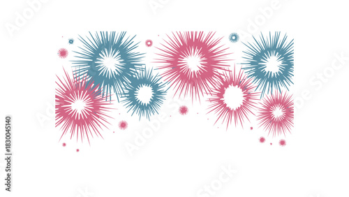 Vibrant abstract bursting fireworks in pink and teal colors against a clean white background
