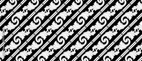 Black and White Batik Ornamental Seamless Pattern Wallpaper Vector EPS File Background Design