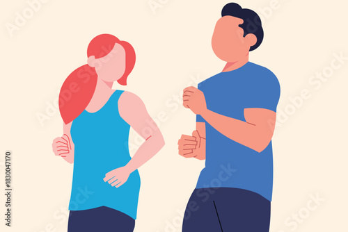 Vector illustration of two people jogging side by side in minimalist style, showing fitness and motion.