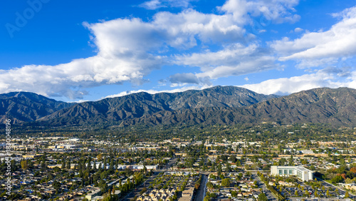 Aerial shot of the majestic San Gabriel Mountains in Duarte California USA