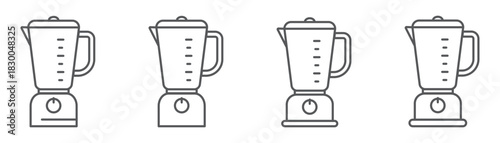 Blender line icon set. Simple kitchen appliance symbols for mixing, smoothies, and food preparation. Clean linear design with editable stroke, isolated on transparent background.