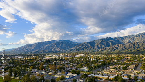 Aerial shot of the majestic San Gabriel Mountains in Duarte California USA