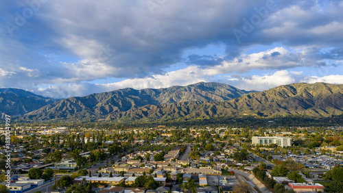 Aerial shot of the majestic San Gabriel Mountains in Duarte California USA