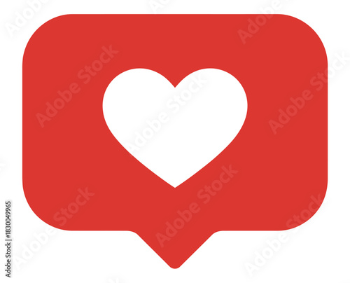 A red notification bubble contains a white heart symbol, representing likes and social media engagement.
