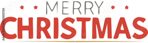 minimalist merry christmas text with festive stars in red and gray
