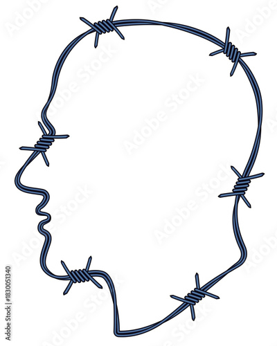 Barbed wire human head