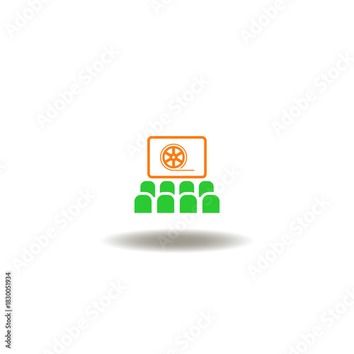 Vector illustration of cinema with seats film reel. Symbol of cinema. Icon of movie, film, theatre, entertainment.