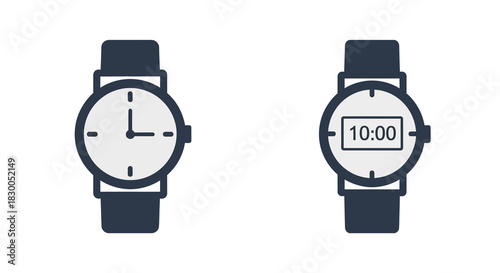 Minimal watch icons: analog and digital design for timepiece enthusiasts