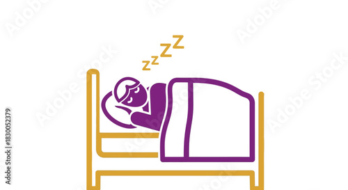 Simple sleeping person icon in bed with zzz snooze sign