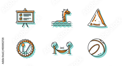 Colorful set of iconic objects in modern flat design